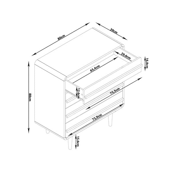 Čierna vysoká komoda v dekore duba 80x88 cm Chantal - Støraa-image-3