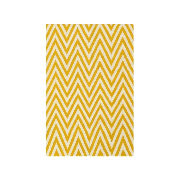 Vlnený koberec Zig Zag Yellow, 90 x 60 cm