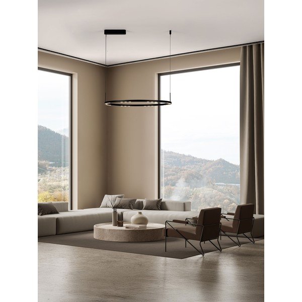 Matne čierne hliníkové LED závesné svietidlo so stmievačom ø 80 cm Lunette – Nova Luce-image-1
