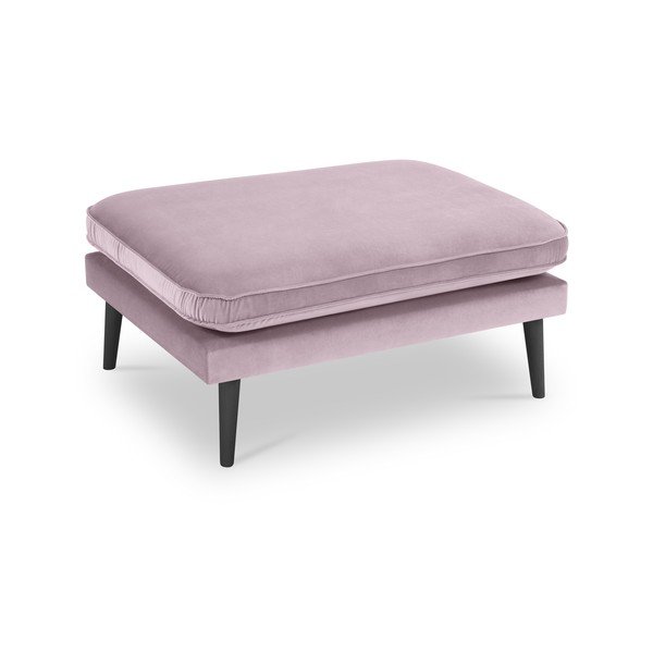 Svetloružová zamatová podnožka s čiernymi nohami Kooko Home Lento-image-2