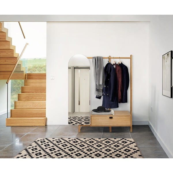 Predsieňová stena z dubového dreva so zrkadlom Woodman Tripod-image-1