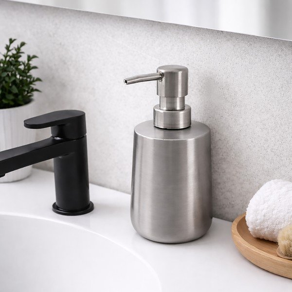Dávkovač mydla z nehrdzavejúcej ocele v matne striebornej farbe 450 ml – Orion-image-1