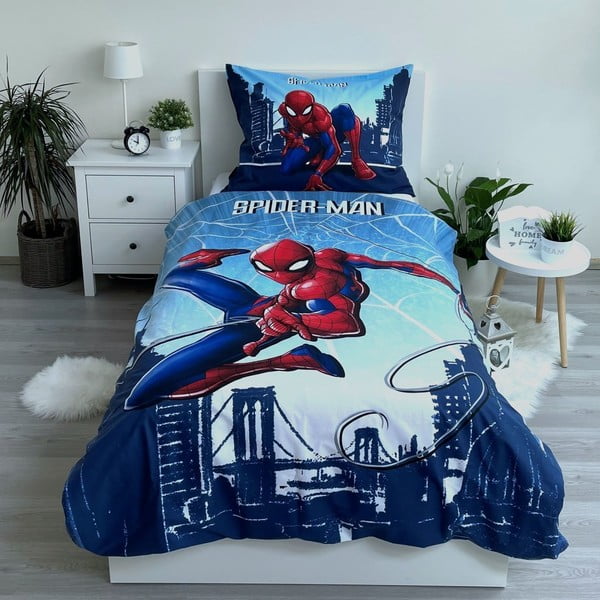 Modré bavlnené detské obliečky na jednolôžko 140x200 cm Spider-man "Blue" – Jerry Fabrics-image-1