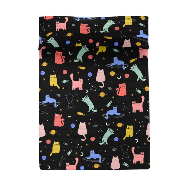 Čierny prešívaný pléd 270x260 cm Cosmic cats – Aware-image-2
