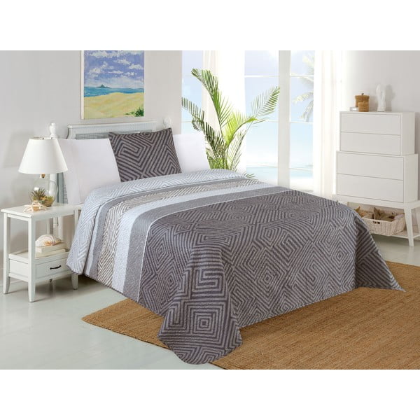 Sivá prešívaná súprava plédu a obliečky na vankúš 140x220 cm Plaza – My House