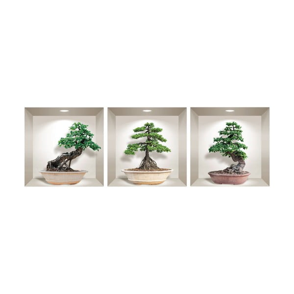 Sada 3 3D samolepiek na stenu Ambiance Ginseng Bonsai-image-2