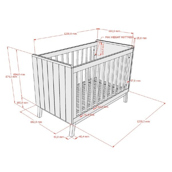 Béžová postieľka z borovicového dreva s nastaviteľnou výškou 60x120 cm Sezane – Vipack-image-3