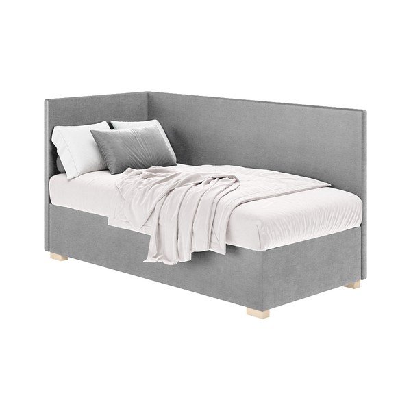 Sivá rohová detská posteľ s úložným priestorom s matracom 90x200 cm Flexi – Ghado-image-2