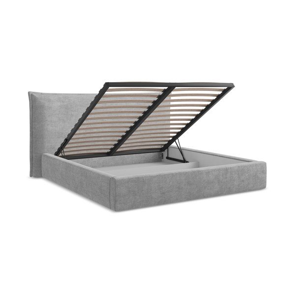 Svetlosivá čalúnená dvojlôžková posteľ s úložným priestorom s roštom 140x200 cm Esala – Makamii-image-3