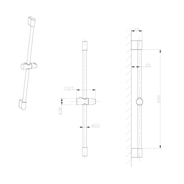Matne čierna nástenná sprchová tyč z nehrdzavejúcej ocele s posuvným držiakom 71 cm – Sapho-image-1