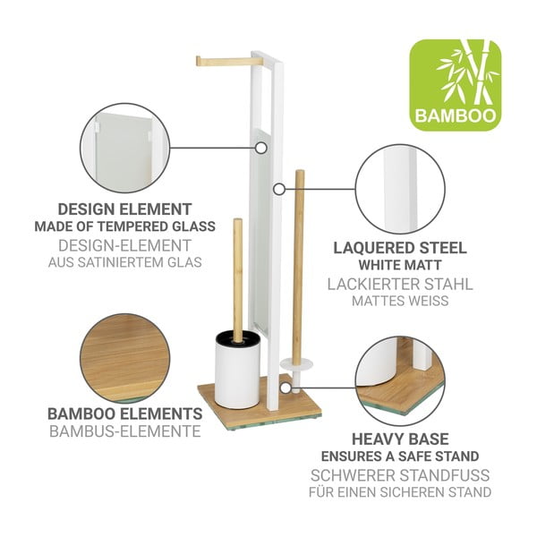 Biely/v prírodnej farbe oceľový stojan na toaletný papier so štetkou Rivalta – Wenko-image-3