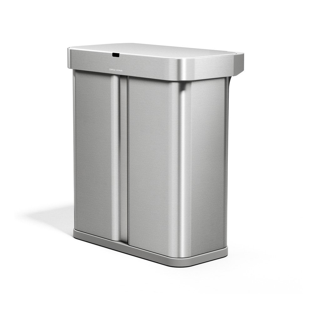 Oceľový odpadkový kôš 34+24 l na triedený odpad/bezdotykový v striebornej farbe Dual Sensor – simplehuman