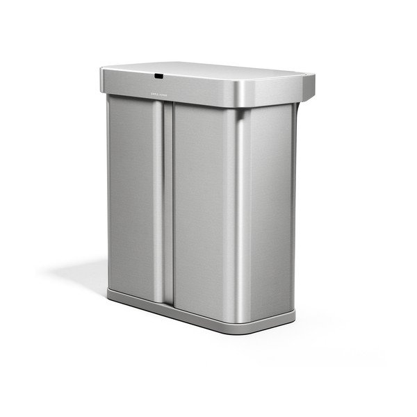 Oceľový odpadkový kôš 34+24 l na triedený odpad/bezdotykový v striebornej farbe Dual Sensor – simplehuman