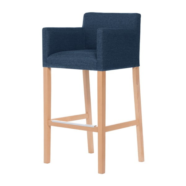 Denimová modrá barová stolička s hnedými nohami Ted Lapidus Maison Sillage
