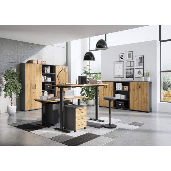 Polohovací pracovný stôl s elektricky nastaviteľnou výškou s doskou v dubovom dekore 80x180 cm Agenda – Germania-image-2