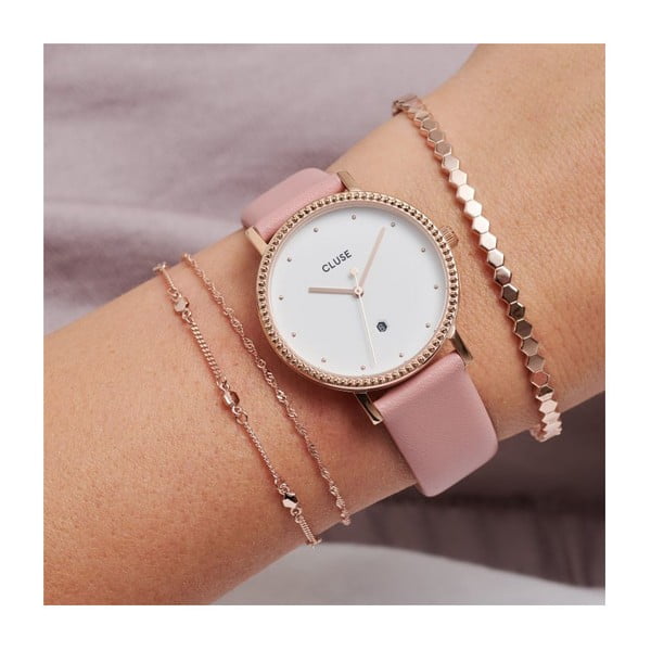 Dámske hodinky s ružovým koženým remienkom Cluse Le Couronnement-image-4