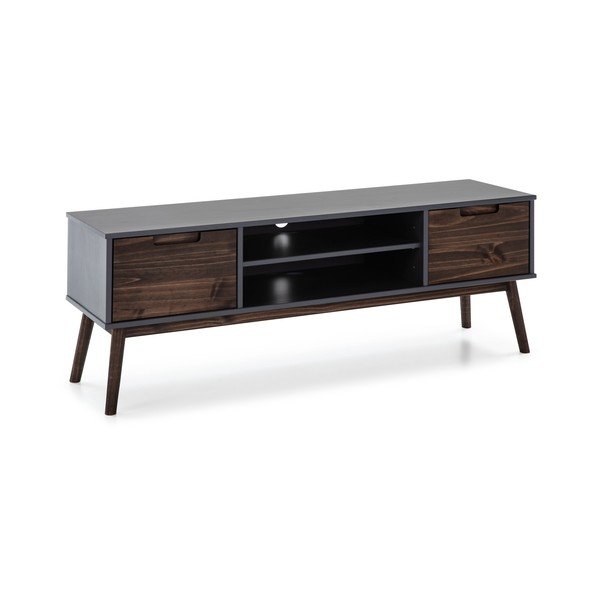 Antracitový/tmavohnedý TV stolík z borovicového dreva 140x52,5 cm Nussa – Marckeric-image-3