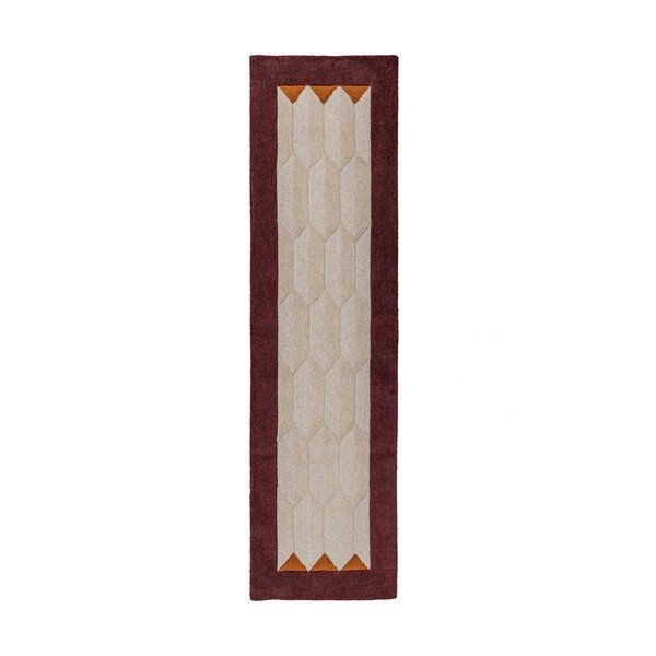 Vínovočervený/v prírodnej farbe ručne tkaný vlnený behúň 60x230 cm Apex Border Wool – Flair Rugs