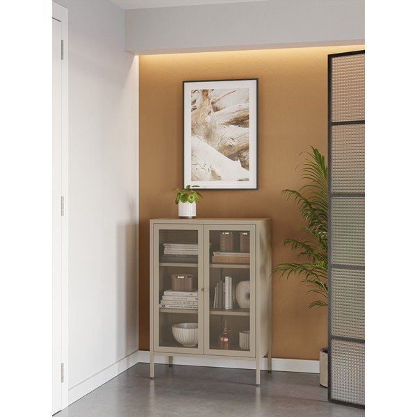 Krémovobiela kovová skrinka 70x100x40 cm Fayna – Marckeric-image-1