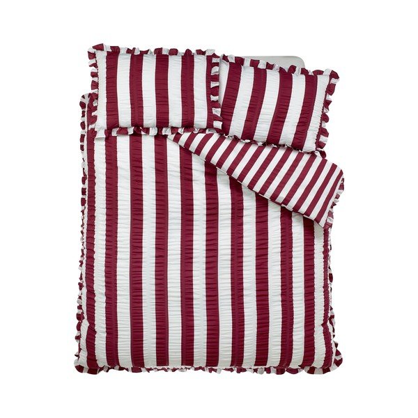 Tmavofialové obliečky na dvojlôžko 220x230 cm Seersucker Frill Stripe – Catherine Lansfield