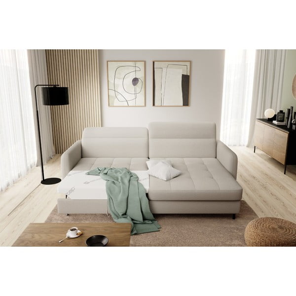 Béžová rozkladacia/s úložným priestorom rohová pohovka z textílie buklé (pravý roh/s leňoškou) Gomsi – ELTAP-image-1