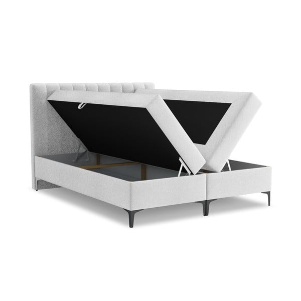 Boxspring posteľ s úložným priestorom 180x200 cm v striebornej farbe Puhala – Makamii-image-1