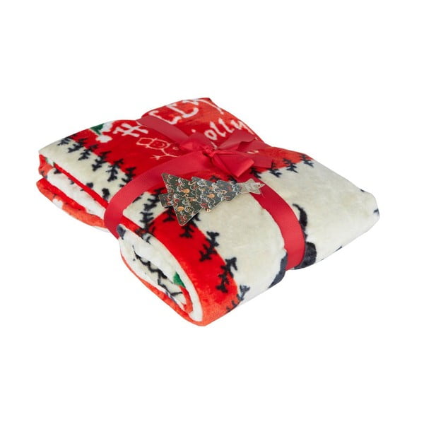 Červená mikroplyšová deka s vianočným motívom 100x170 cm – Mila Home-image-1