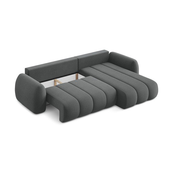 Tmavosivá rozkladacia/s úložným priestorom rohová pohovka z textílie buklé (pravý roh/s leňoškou) Pele – Makamii-image-4