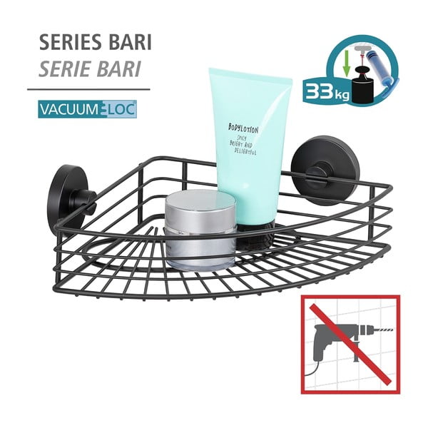 Čierna rohová polička do kúpeľne Wenko Vacuum-Loc® Bari-image-4