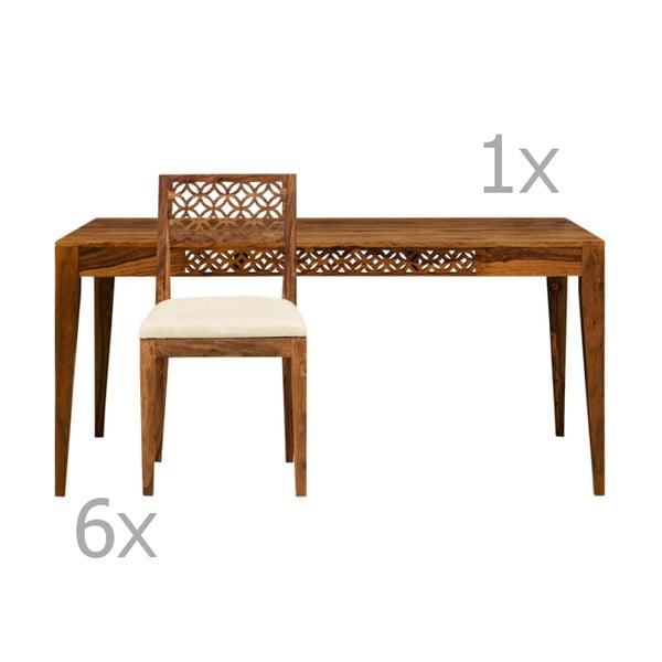 Set jedálenského stola a 6 jedálenských stoličiek z palisandrového dreva Massive Home Rosie