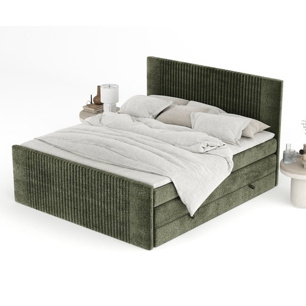 Tmavozelená boxspring posteľ s úložným priestorom 140x200 cm Bergamo – Maison de Rêve-image-4