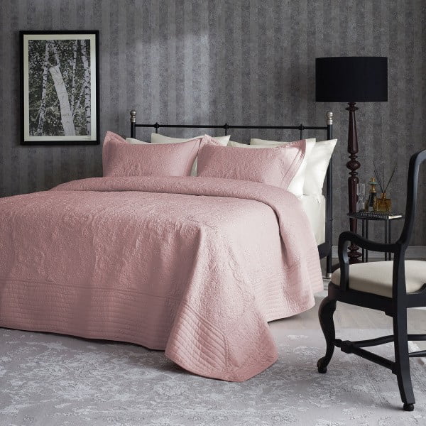 Prikrývka cez posteľ s obliečkami na vankúše Amanda Powder, 260x250 cm