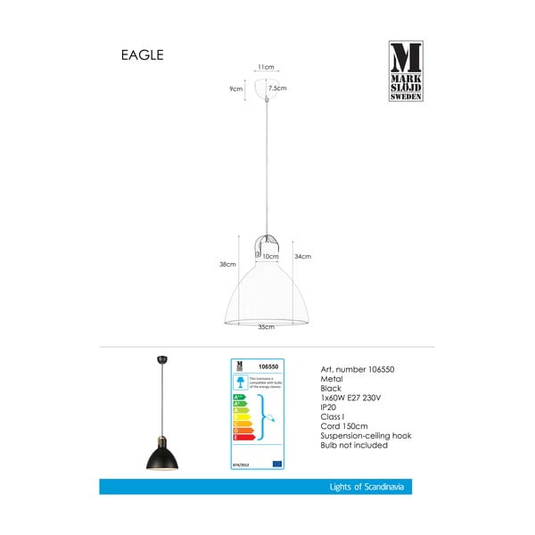 Čierne závesné svietidlo Markslöjd Eagle-image-1