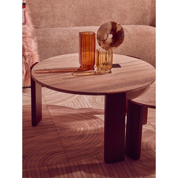 Hnedý/v svetlo prírodnej farbe okrúhly konferenčný stolík s mramorovou doskou ø 60 cm Palermo – Premier Housewares-image-3