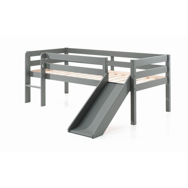 Sivá detská vyvýšená posteľ so šmykľavkou Vipack Pino, 90 x 200 cm-image-2