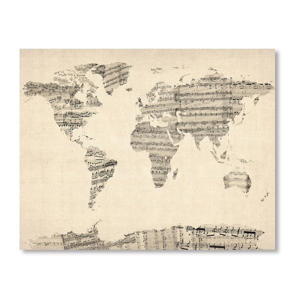 Plagát so sivou mapou sveta Americanflat Music, 60  ×   42 cm