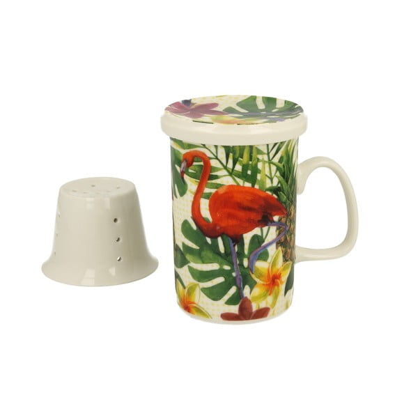 Porcelánový hrnček s porcelánovým sitkom Duo Gift Flamingo, 320 ml