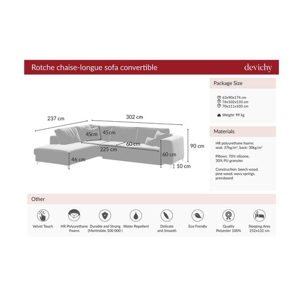 Tmavoružová zamatová rozkladacia rohová pohovka Devichy Rothe, ľavý roh-image-3