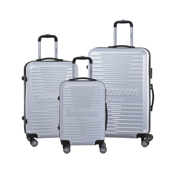 Sada 3 sivých cestovných kufrov na kolieskách so zámkom SINEQUANONE