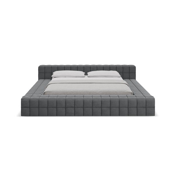 Tmavosivá čalúnená dvojlôžková posteľ s roštom 160x200 cm Akela – Makamii-image-2