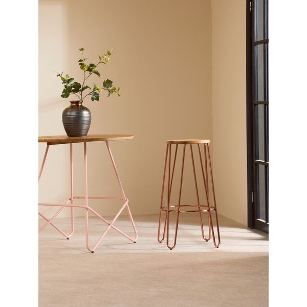 Barová stolička z brestového dreva v prírodnej farbe/v ružovo zlatej farbe (výška sedadla 75 cm) District – Premier Housewares-image-3