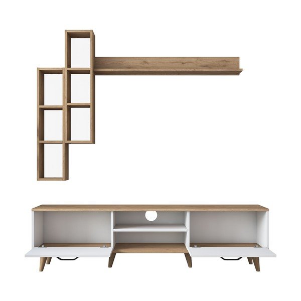 Bielo/prírodná TV súprava v dekore orecha 180x48 cm Veronica - Kalune Design-image-2