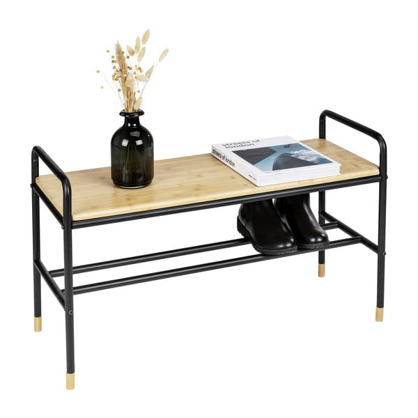 Čierna/prírodná kovová polička s lavicou Loft - Wenko-image-2