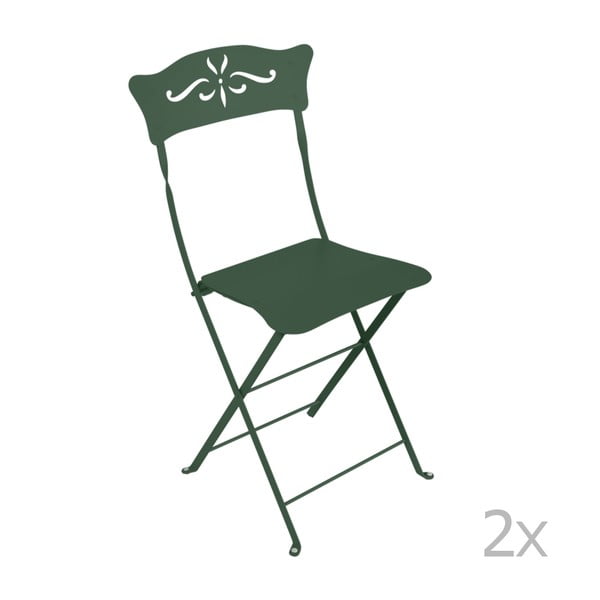 Sada 2 zelených kovových skladacích záhradných stoličiek Fermob Bagatelle