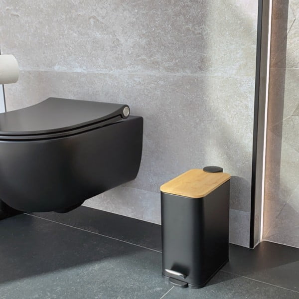 Matne čierny nášľapný oceľový odpadkový kôš 5 l Erik – Spirella-image-1