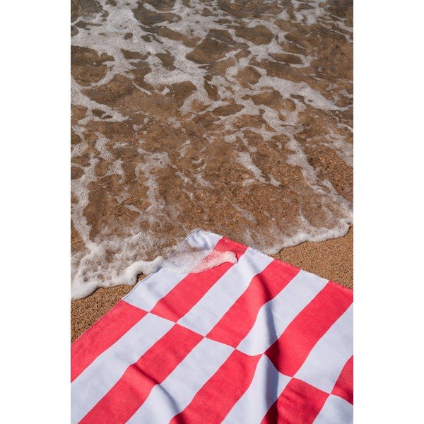 Červená/svetlomodrá bavlnená plážová osuška 100x160 cm Su – noo.ma-image-2