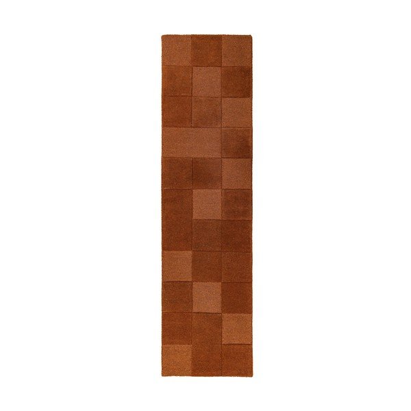 Ručne tkaný vlnený behúň v terakotovej farbe 60x230 cm Checkerboard – Flair Rugs