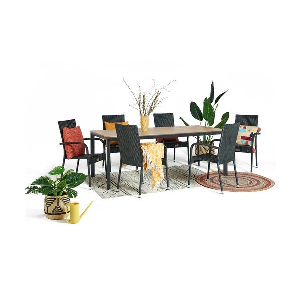 Záhradná jedálenská súprava pre 6 osôb s čiernou stoličkou Paris a stolom Thor, 210 x 90 cm-image-2