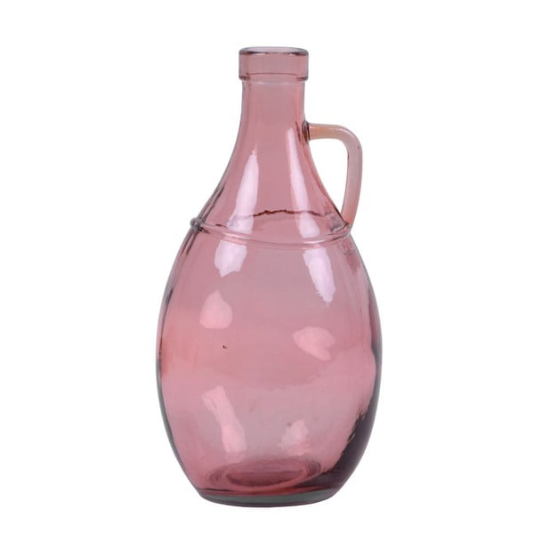 Ružová sklenená váza s uchom z recyklovaného skla Ego Dekor, výška 26 cm