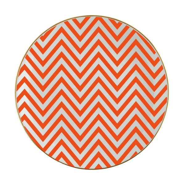 Oranžovo-biely porcelánový tanier Vivas Zig Zag, Ø 23 cm
